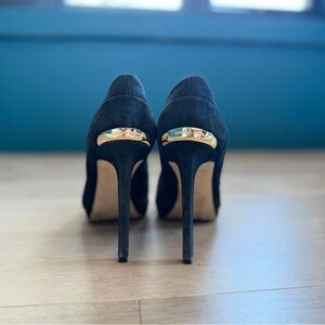 Michael Kors Black Suede Heels w/ Gold Heel Plate – Size 11M